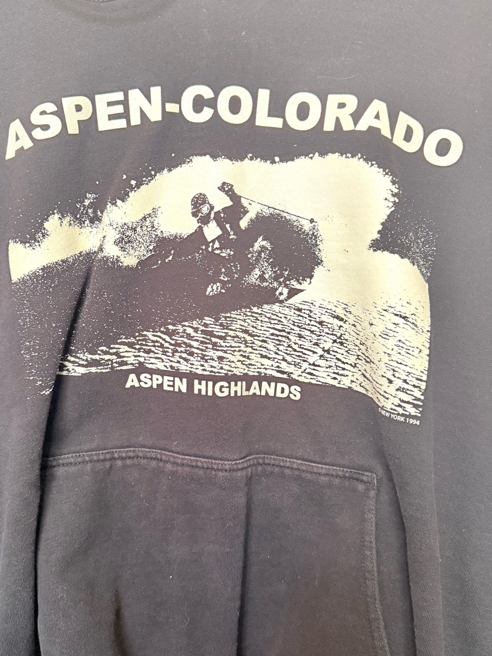 Black Aspen-Colorado Graphic Hoodie with Cream Print